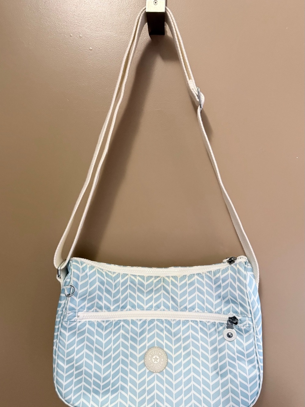 Kipling Light Blue and White Patterned Crossbody Bag